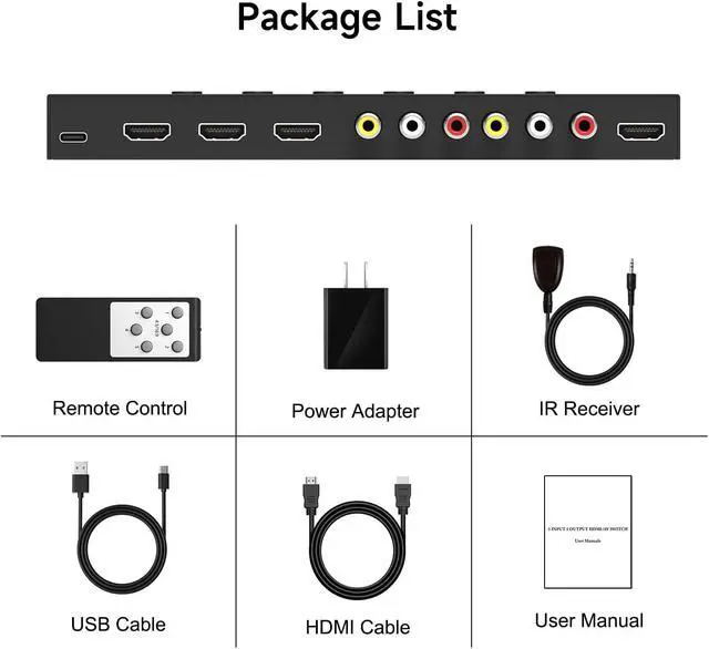 Alt view image 7 of 7 - 5 in to 1 Out RCA/HDMI Switcher3 Way HDMI 2.0 + 2 RCA to HDMI Converter Support 4:3/16:9 4K and 3D for PS1/2/3/4/5 N64 SNES Switch DVD etc.
