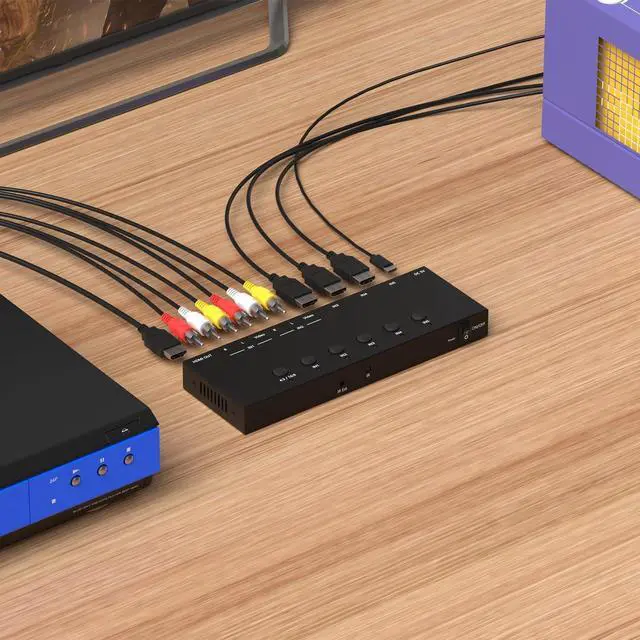 Alt view image 6 of 7 - 5 in to 1 Out RCA/HDMI Switcher3 Way HDMI 2.0 + 2 RCA to HDMI Converter Support 4:3/16:9 4K and 3D for PS1/2/3/4/5 N64 SNES Switch DVD etc.
