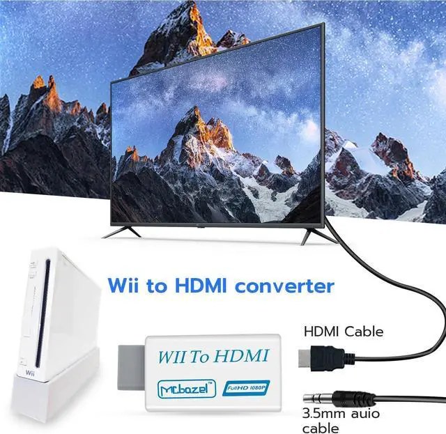 Alt view image 2 of 7 - Wii to HDMI Adapter Wii to HDMI Converter with 1.5m Cable 1080P Wii Video Audio Signal Converter 1080P Full HD with 3.5mm Stereo Audio Port for Wii Console HDMI Monitor HDTV Video Projector