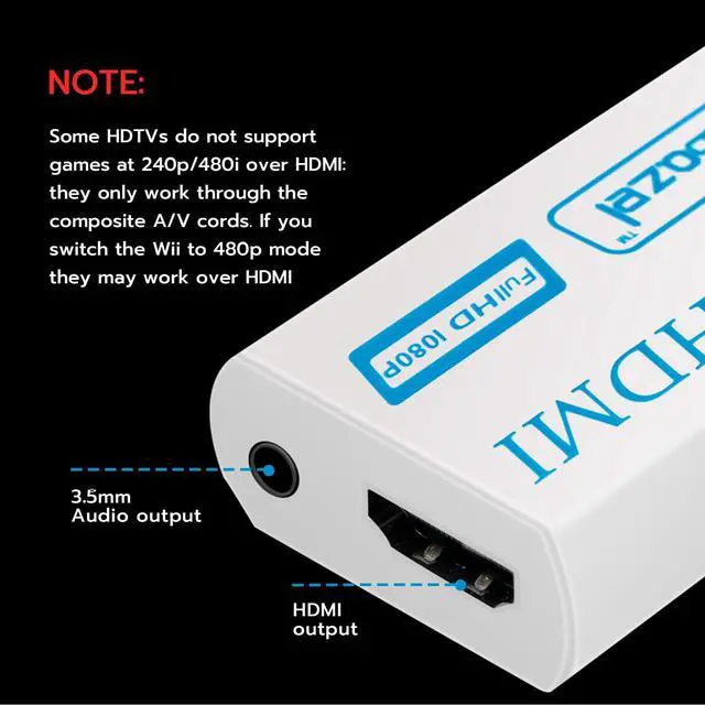 Alt view image 6 of 7 - Wii to HDMI Adapter Wii to HDMI Converter with 1.5m Cable 1080P Wii Video Audio Signal Converter 1080P Full HD with 3.5mm Stereo Audio Port for Wii Console HDMI Monitor HDTV Video Projector