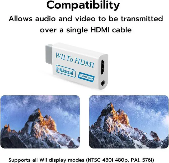 Alt view image 3 of 7 - Wii to HDMI Adapter Wii to HDMI Converter with 1.5m Cable 1080P Wii Video Audio Signal Converter 1080P Full HD with 3.5mm Stereo Audio Port for Wii Console HDMI Monitor HDTV Video Projector