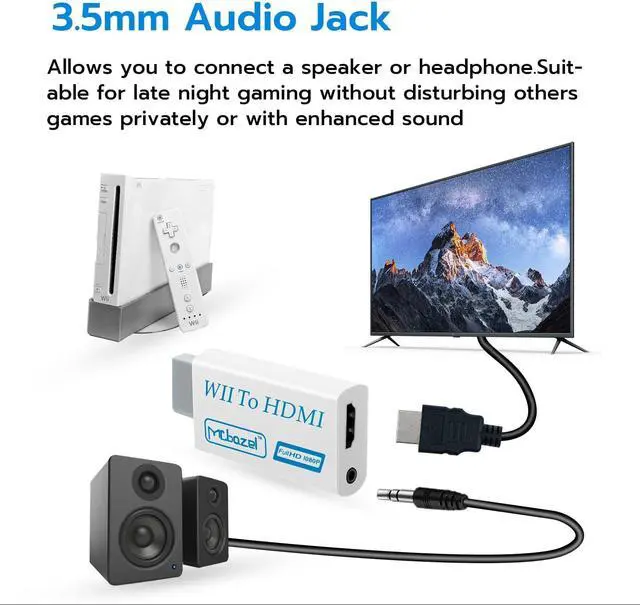 Alt view image 5 of 7 - Wii to HDMI Adapter Wii to HDMI Converter with 1.5m Cable 1080P Wii Video Audio Signal Converter 1080P Full HD with 3.5mm Stereo Audio Port for Wii Console HDMI Monitor HDTV Video Projector