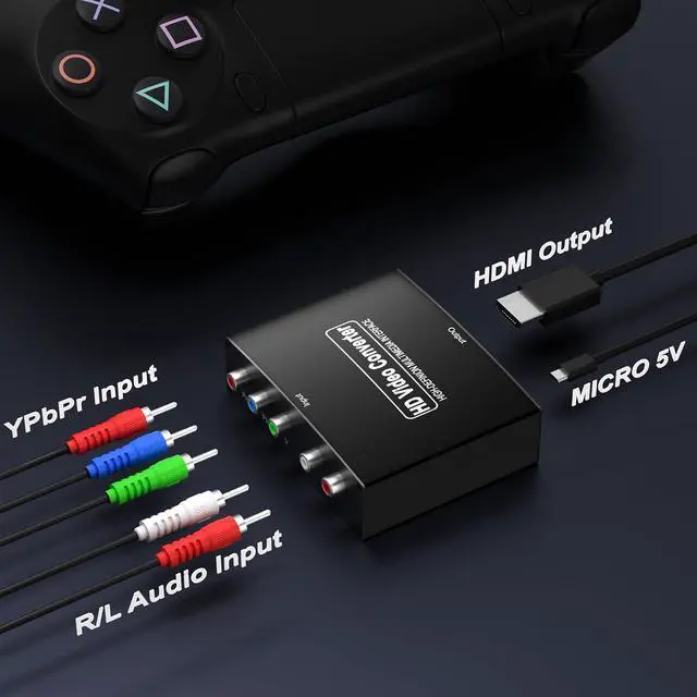 Alt view image 2 of 7 - Component to Hdmi Converter YPbPr + R/L Audio to HDMI Converter Aluminum Alloy RGB to Hdmi Adapter 5RCA RGB Video Audio Converter Support 1080p 60Hz for PS2/PS3/Xbox 360