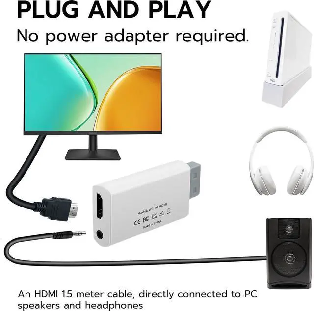 Alt view image 4 of 7 - Wii to HDMI Adapter Wii to HDMI Converter with 1.5m Cable 1080P Wii Video Audio Signal Converter 1080P Full HD with 3.5mm Stereo Audio Port for Wii Console HDMI Monitor HDTV Video Projector