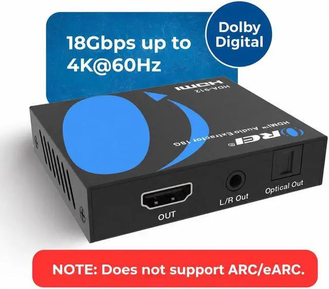 Alt view image 3 of 7 - OREI 4K 60Hz 18G HDMI 2.0 Audio Converter Extractor - SPDIF + 3.5mm Output - HDCP 2.2 - Dolby Digital/DTS Passthrough CEC, HDR, Dolby Vision, HDR10 Support (HDA-912)