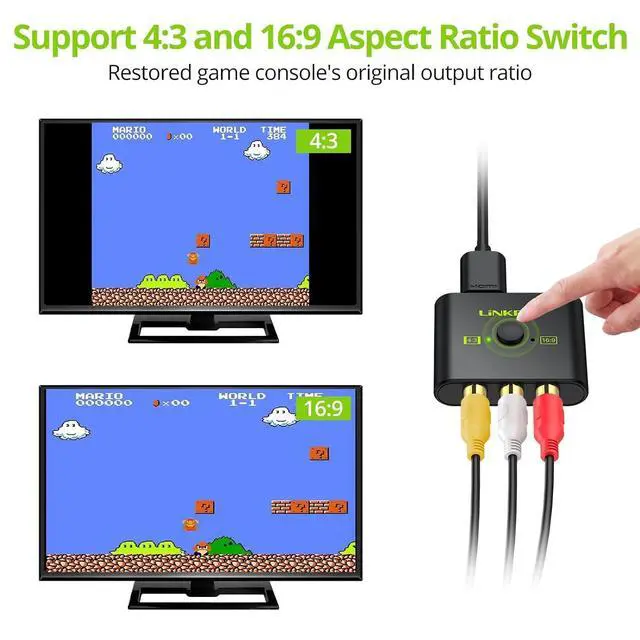 Alt view image 3 of 7 - RCA to HDMI Converter 1080P AV to HDMI Converter 16:9/4:3 Conversion Mini Composite CVBS Audio Video Adapter Supports PAL/NTSC for Wii/PS1/PS2/N64/Xbox