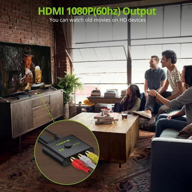Alt view image 5 of 7 - RCA to HDMI Converter 1080P AV to HDMI Converter 16:9/4:3 Conversion Mini Composite CVBS Audio Video Adapter Supports PAL/NTSC for Wii/PS1/PS2/N64/Xbox