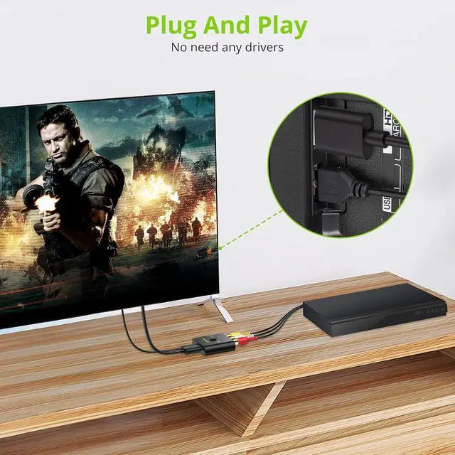 Alt view image 7 of 7 - RCA to HDMI Converter 1080P AV to HDMI Converter 16:9/4:3 Conversion Mini Composite CVBS Audio Video Adapter Supports PAL/NTSC for Wii/PS1/PS2/N64/Xbox