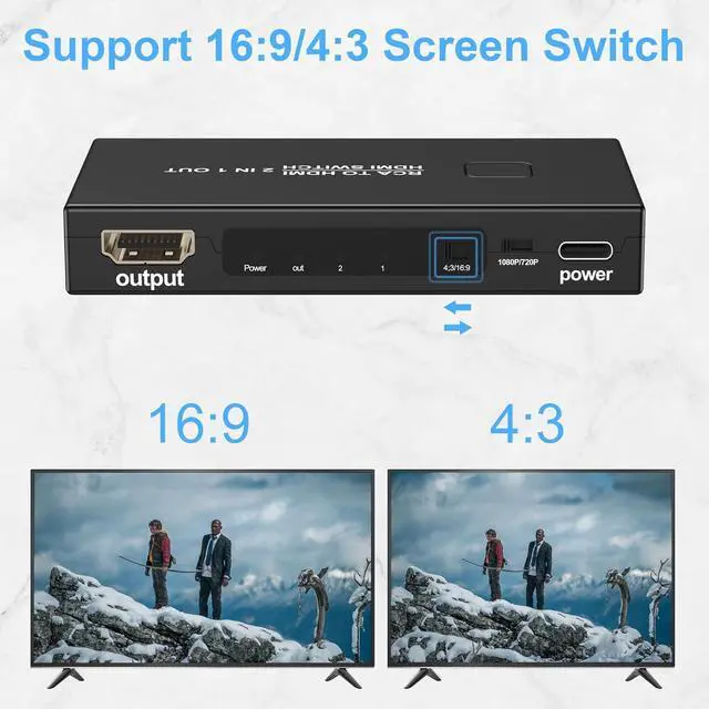 Alt view image 4 of 7 - RCA to HDMI Converter AV to HDMI Converter Adapter 2 in 1 Out(1 RCA and 1 hdmi in) with HDMI Cable Support 4K@30Hz 3D 1080P for VHS VCR Xbox Blue-Ray DVD Players