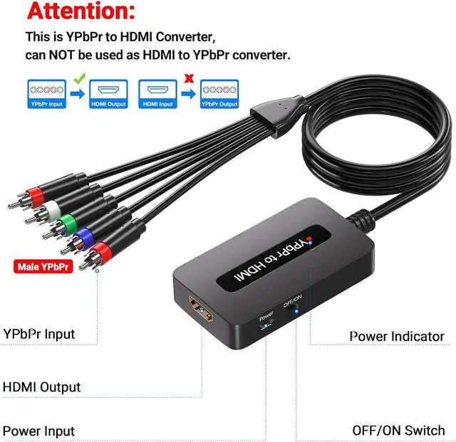 Alt view image 5 of 7 - 1080P Component to HDMI Converter YPbPr to HDMI Adapter with Male YPbPr Connector - for Connecting DVD/STB with Female Component Output to HDTVs
