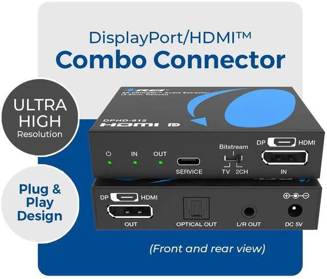 Alt view image 2 of 7 - 8K DP|HD Audio Extractor & Converter SPDIF + 3.5mm Output HDCP 2.3 8K@30Hz DP / 4K@60Hz HDMI Dolby Digital/DTS CEC HDR Dolby Vision (DPHD-912)