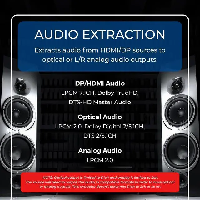 Alt view image 7 of 7 - 8K DP|HD Audio Extractor & Converter SPDIF + 3.5mm Output HDCP 2.3 8K@30Hz DP / 4K@60Hz HDMI Dolby Digital/DTS CEC HDR Dolby Vision (DPHD-912)
