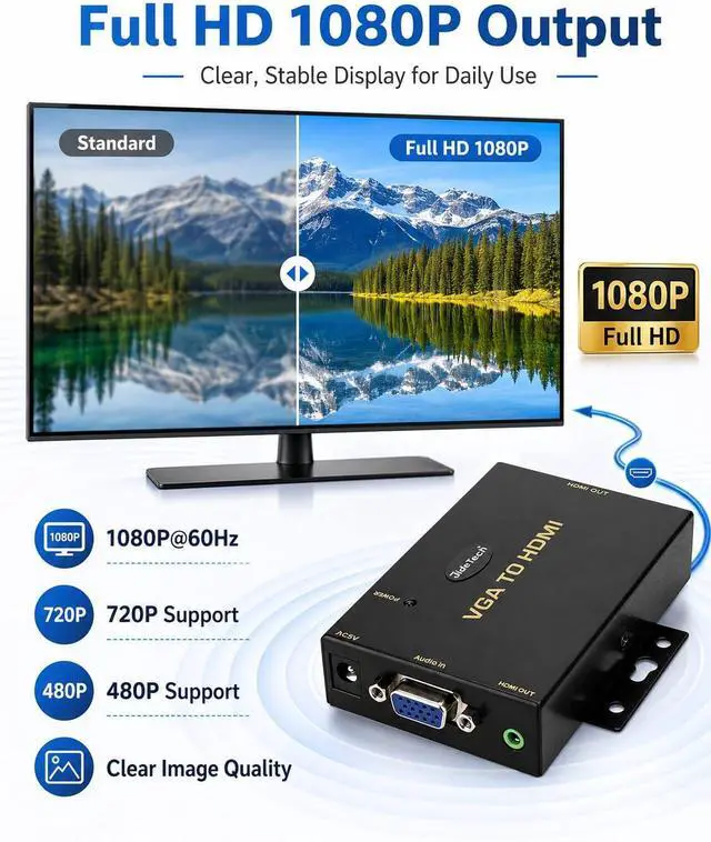 Alt view image 4 of 7 - VGA to HDMI Converter with Audio 1080P Full HD Adapter with 3.5mm Audio Jack Plug & Play VGA to HDMI Converter for PC Laptop Desktop Monitor Projector TV