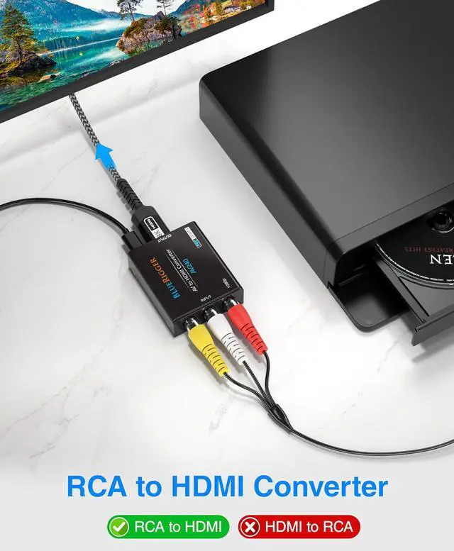 Alt view image 2 of 7 - RCA to HDMI Converter (1080p Unidirectional A/V Composite to HDMI Adapter CVBS Audio Video Converter PAL/NTSC AV to HDMI) - Compatible with PS2 PS3 Xbox DVD Player VCR VHS Blu-Ray