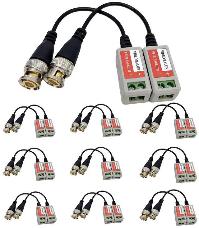 Main image of Video Balun Connectors 10 Pairs Cat5 HD Mini CCTV BNC Passive Transceivers for CCTV Security Camera System (10 Pack Video balun202)