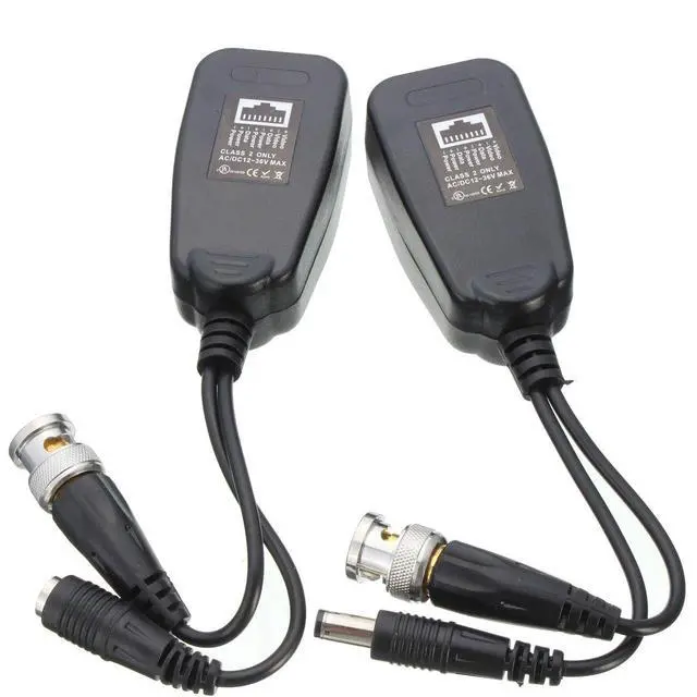 Alt view image 5 of 7 - 10 Pairs HD-CVI/TVI/AHD Passive Video Balun with Power Connector and RJ45 CAT5 Data Transmitter BNC Twisted Pair