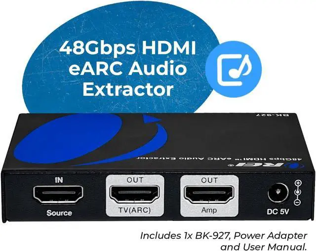 Alt view image 2 of 7 - 8K eARC HDMI Audio Extractor Converter ARC Support 48Gbps 4K @ 120hz - Dolby Digital/DTS Passthrough CEC HDR Dolby Vision Atmos Supported - Send eARC Signal to Old AV Receiver (BK-927)