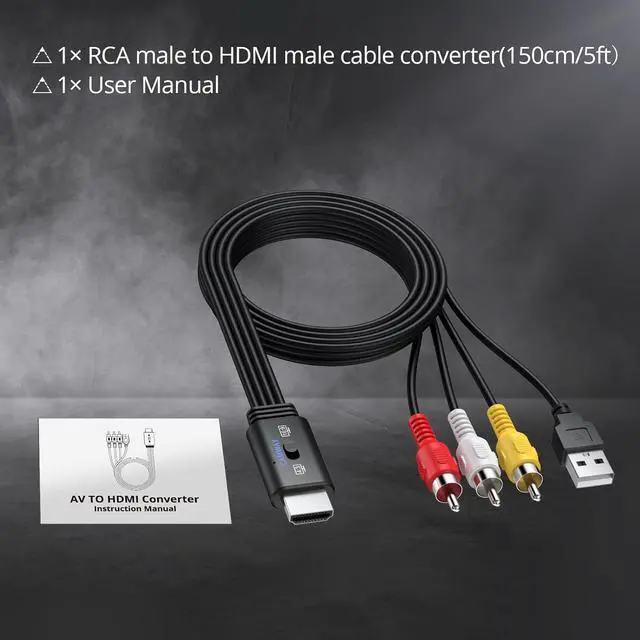Alt view image 7 of 7 - 1080P RCA to HDMI Converter Male Cable 5ft - Lossless Transmission 16:9/4:3 Switch Pro AV to HDMI Adapter for VCRs/VHS/DVD Player Mini Composite CVBS Audio Video Adapter PAL NTSC Support