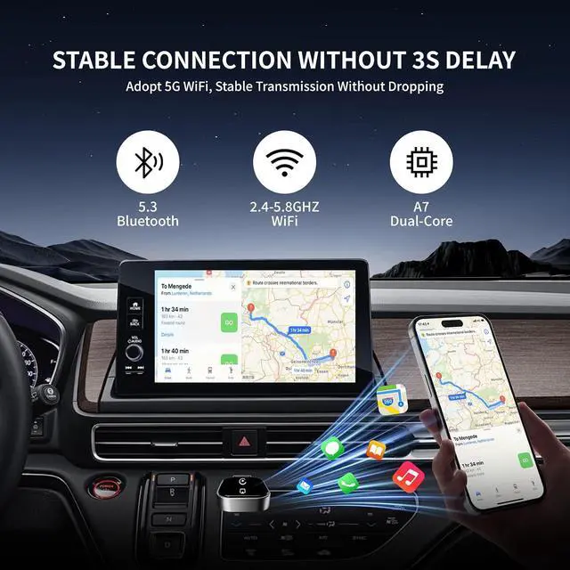 Alt view image 6 of 7 - Wireless CarPlay Adapter for iPhone - 4 in 1 Airplay Mirror Link Adapter Multi-User Seamless Connection Converts Wired to Wireless CarPlay Adapter - No Latency from iOS 10+ to Screen w/USB-C