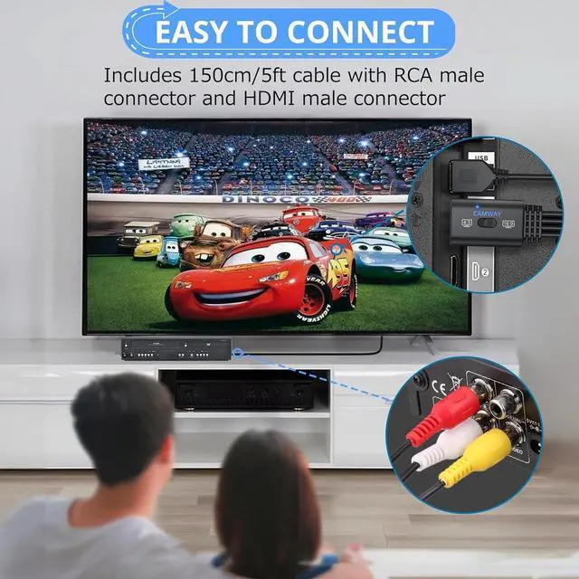 Alt view image 6 of 7 - 1080P RCA to HDMI Converter Male Cable 5ft - Lossless Transmission 16:9/4:3 Switch Pro AV to HDMI Adapter for VCRs/VHS/DVD Player Mini Composite CVBS Audio Video Adapter PAL NTSC Support