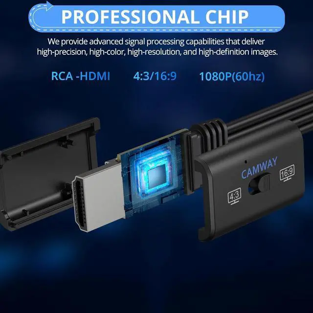 Alt view image 2 of 7 - 1080P RCA to HDMI Converter Male Cable 5ft - Lossless Transmission 16:9/4:3 Switch Pro AV to HDMI Adapter for VCRs/VHS/DVD Player Mini Composite CVBS Audio Video Adapter PAL NTSC Support