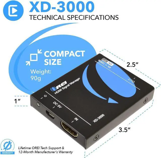 Alt view image 3 of 7 - XD-3000 HDMI Downscaler 18Gbps HDMI 2.0 Converter with 4K@60Hz (4:4:4) HDCP 2.2 EDID Management CEC Block USB-C Power