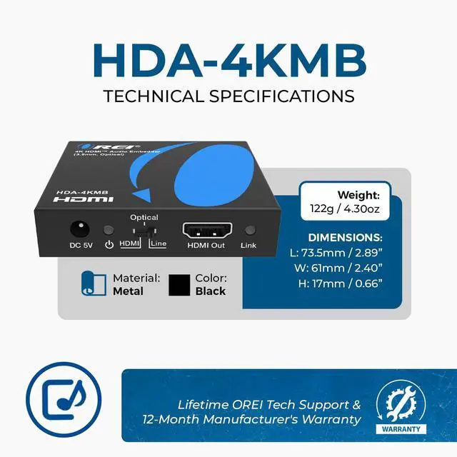Alt view image 5 of 7 - 4K HDMI Audio Embedder Audio Embedder Inserter Digital Analog Audi + DVI to HDMI Support TOSLINK Optical 3.5mm Jack AUX Sound Input 4K60Hz 18Gbps HDR HDCP2.2