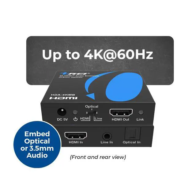 Alt view image 2 of 7 - 4K HDMI Audio Embedder Audio Embedder Inserter Digital Analog Audi + DVI to HDMI Support TOSLINK Optical 3.5mm Jack AUX Sound Input 4K60Hz 18Gbps HDR HDCP2.2