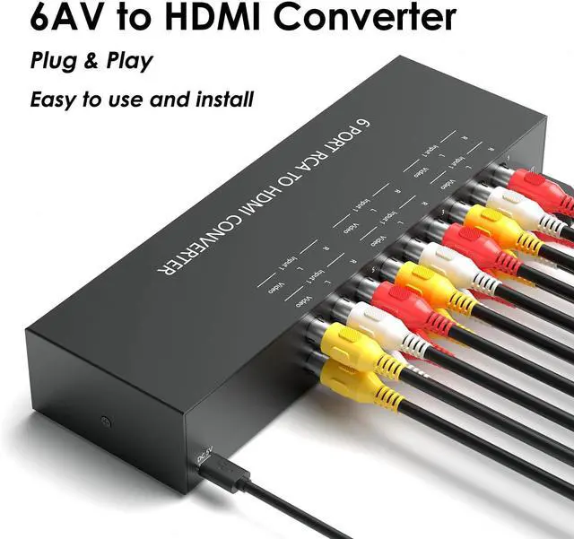 Alt view image 2 of 5 - 6 Port RCA to HDMI 1080P/720P 6 Way AV to HDMI Converter Composite CVBS AV Switch to HDMI Converter Adapter Support 4:3/16:9 Switching for Sega Xbox PS2 PS3 N64 NGC SNES WII VHS VCR Camera
