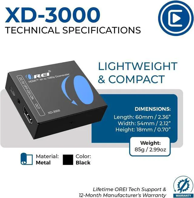 Alt view image 6 of 7 - XD-3000 HDMI Downscaler 18Gbps HDMI 2.0 Converter with 4K@60Hz (4:4:4) HDCP 2.2 EDID Management CEC Block USB-C Power