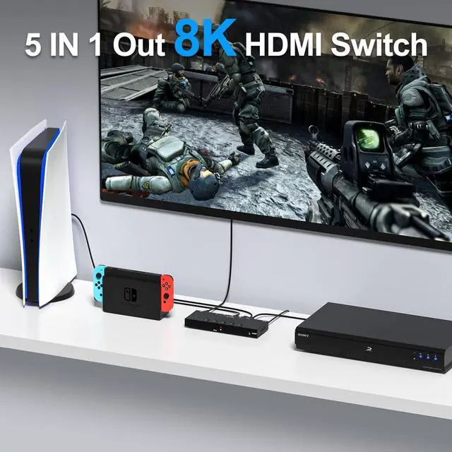 Alt view image 5 of 7 - 8K 5 in to 1 Out HDMI Switcher5 Way HDMI Converter & Infrared Remote Control - Ideal for Nintendo Switch/OLED/Xbox /4/3 Blu-Ray Player Fire TV Stick TV Chromecast PC