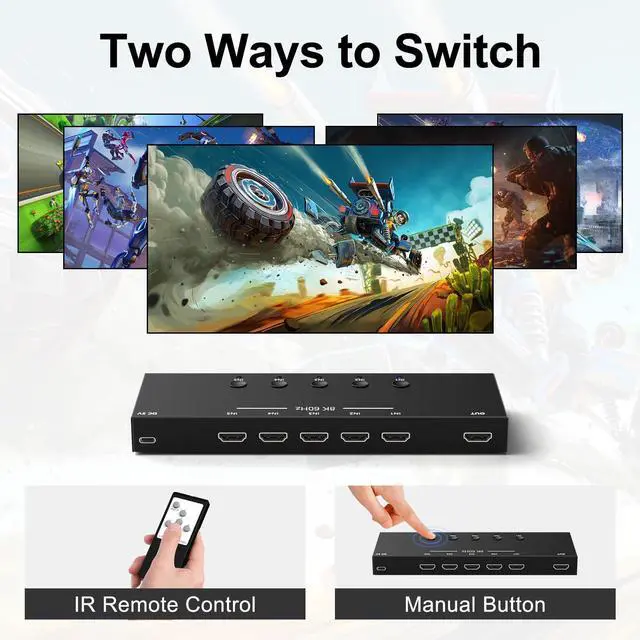 Alt view image 4 of 7 - 8K 5 in to 1 Out HDMI Switcher5 Way HDMI Converter & Infrared Remote Control - Ideal for Nintendo Switch/OLED/Xbox /4/3 Blu-Ray Player Fire TV Stick TV Chromecast PC