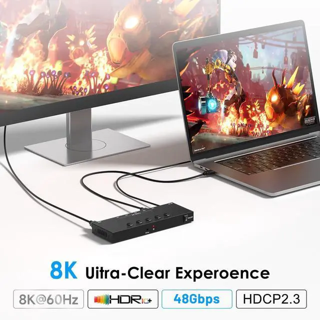 Alt view image 6 of 7 - 8K 5 in to 1 Out HDMI Switcher5 Way HDMI Converter & Infrared Remote Control - Ideal for Nintendo Switch/OLED/Xbox /4/3 Blu-Ray Player Fire TV Stick TV Chromecast PC