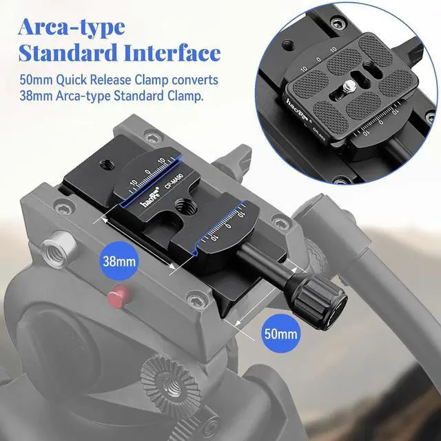 Alt view image 3 of 7 - CP-MA90 Quick Release Plate QR Clamp Adapter Convertor for Select Manfrotto Tripod Fluid Video Head to Arca-Swiss Compatible Fit 501PL / Q5 / 504PLONG / 500PLONG Heads