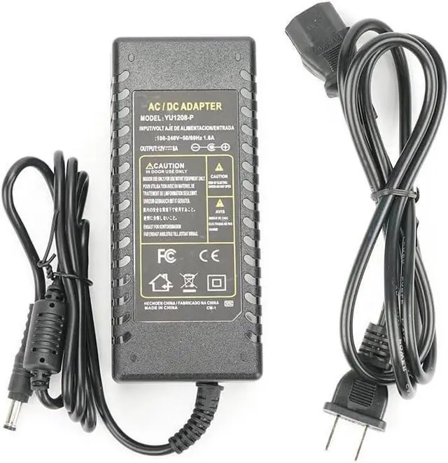 Main image of 12V 8A Power Supply Adapter AC100-240V to DC12V Converter Transformer with 5.5x2.5mm DC Output Jack for LED Strip Light Wireless Router ADSL Cats Security Cameras