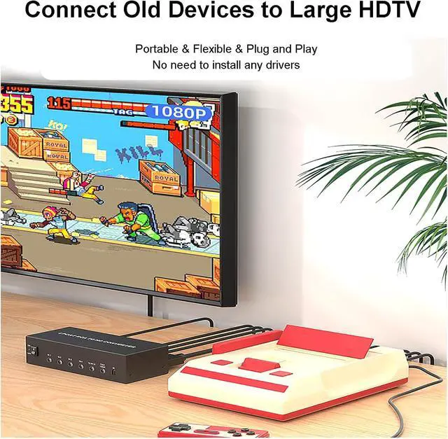 Alt view image 7 of 7 - 4 Port AV to HDMI Converter 1080P Fit for RCA/Composite/CVBS to HDMI Converter Adapter Support 16:9/4:3 Switch Compatible with Wii N64 PS1 PS2 PS3 VHS VCR DVD Players etc (with Remote)