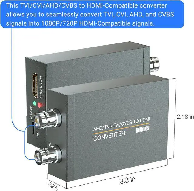 Alt view image 6 of 7 - CVI/TVI/AHD to HDMI Converter Full HD 4K 720P/1080P/3MP/4MP/5MP/8MP AHD/TVI/CVI to HDMI Adapter BNC(TVI/CVI/AHD/CVBS) Video Signal to Display on Monitor/HDTV with HDMI Input