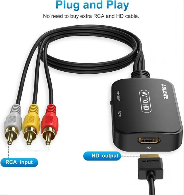 Alt view image 2 of 6 - RCA to HDMI Converter AV to HDMI Converter with RCA Cable & HDMI Cable Supports PAL/NTSC for /VHS/VCR/Blue-Ray DVD Players