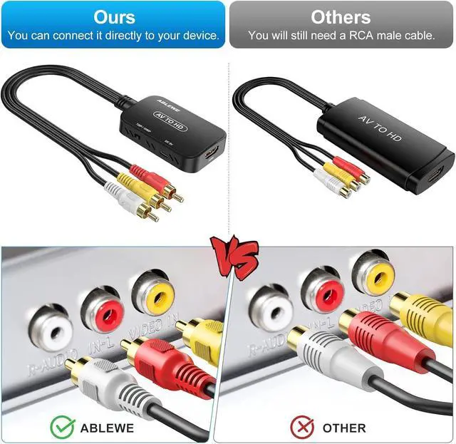 Alt view image 5 of 6 - RCA to HDMI Converter AV to HDMI Converter with RCA Cable & HDMI Cable Supports PAL/NTSC for /VHS/VCR/Blue-Ray DVD Players