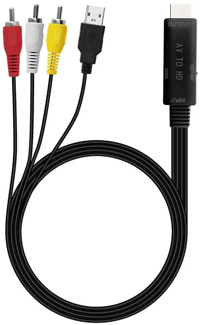 Main image of RCA to HDMI Converter Cable (6ft/1.8m) - All-in-One AV to HDMI Adapter Cord for VHS VCR DVD Players - Plug and Play 1080P Upscaling Composite Video to HDMI Monitor Support PAL/NTSC