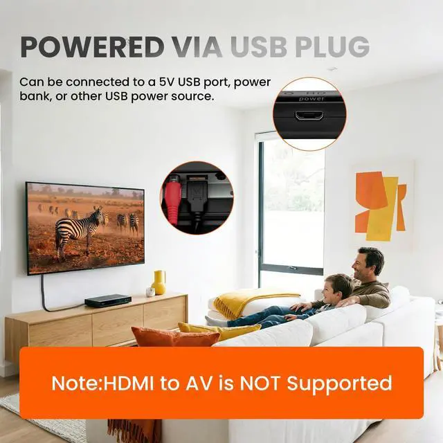 Alt view image 4 of 7 - RCA to HDMI Converter Cable (6ft/1.8m) - All-in-One AV to HDMI Adapter Cord for VHS VCR DVD Players - Plug and Play 1080P Upscaling Composite Video to HDMI Monitor Support PAL/NTSC