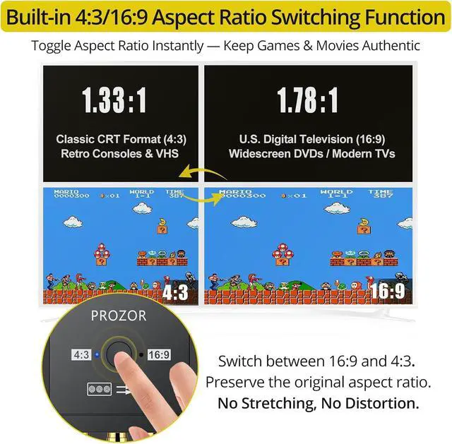 Alt view image 2 of 7 - RCA to HDMI Converter with 4:3/16:9 Switch AV to HDMI Adapter for TV Composite CVBS Video Audio Converter for PS1/PS2/N64/Wii/Xbox/VCR/VHS/DVD Supports PAL/NTSC Plug & Play