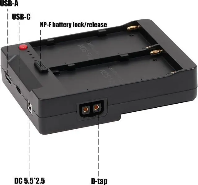 Alt view image 7 of 7 - Fotga Power Adapter Plate Convert Dual NP-F550 Battery to V Mount Battery Plate with Multiple Outputs D-Tap DC USB USB-C for Powering Camera Monitor Video Light Cell Phone