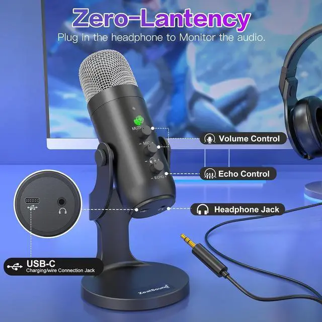 Alt view image 5 of 7 - Wireless Microphone for PC, Noise Cancellation Podcast Mic with Gain, Mute, Monitor & Echo Control, Cordless Mic for YouTube, ASMR, Podcasting, Streaming, iPhone, iPad, Android, Mac, K66DG