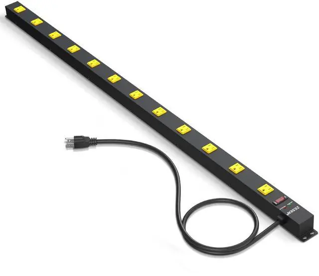 Main image of 12 Outlet Long Power Strips Heavy Duty Wide-Spaced Outlets Industrial Power Strip Surge Protector with 4ft Cord for Garage Workshop Office Home, ETL Certified, 1875W, Black