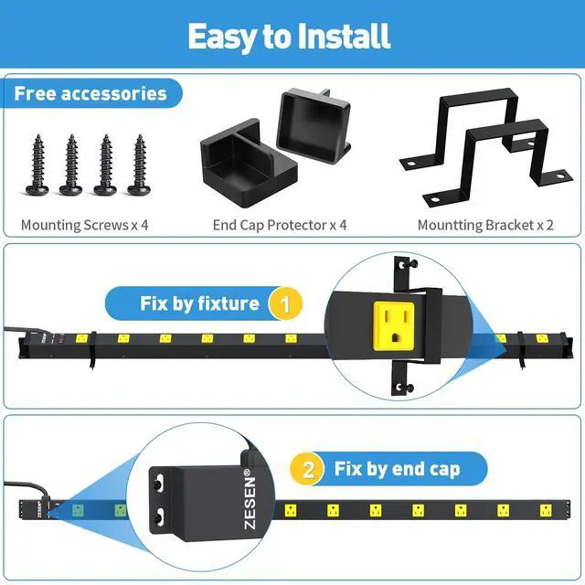 Alt view image 5 of 7 - 12 Outlet Long Power Strips Heavy Duty Wide-Spaced Outlets Industrial Power Strip Surge Protector with 4ft Cord for Garage Workshop Office Home, ETL Certified, 1875W, Black