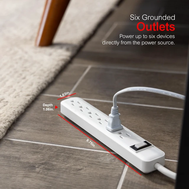 Alt view image 3 of 6 - Power Strip, 2 Count, 6 Outlet Extender, Extension Cord, 1.5 Ft (Pack of 6)