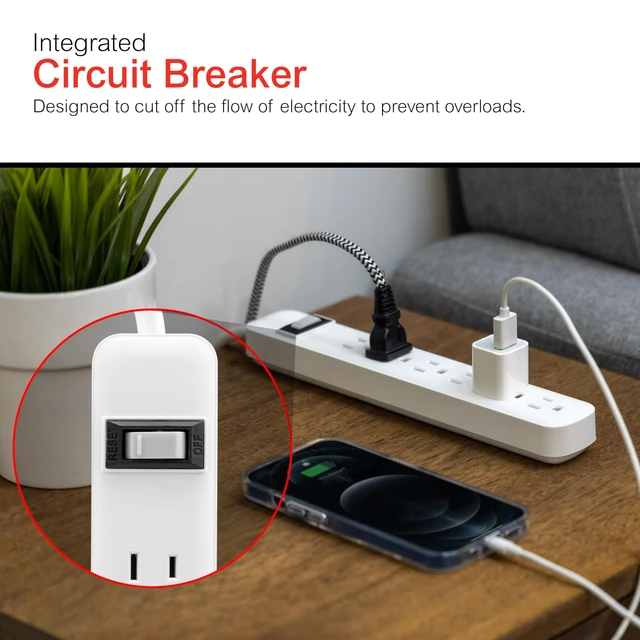Alt view image 5 of 6 - Power Strip, 2 Count, 6 Outlet Extender, Extension Cord, 1.5 Ft (Pack of 6)