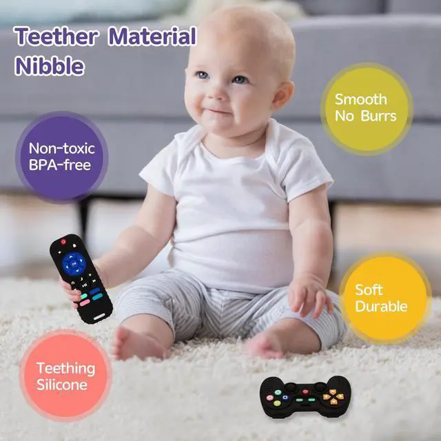 Alt view image 2 of 7 - 2 Pack Silicone Teething Toys for Babies 0-6 Months, Teethers for Babies 6-12 Months, Remote Teether for Baby, Sensory Toys for Babies, Baby Chew Toys KLW8808