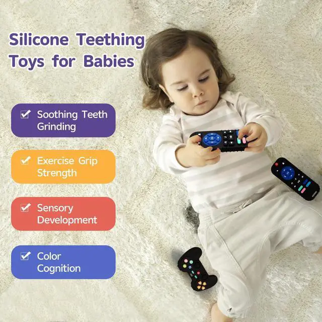 Alt view image 4 of 7 - 2 Pack Silicone Teething Toys for Babies 0-6 Months, Teethers for Babies 6-12 Months, Remote Teether for Baby, Sensory Toys for Babies, Baby Chew Toys KLW8808